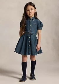 Girls 2-6x Belted Indigo Denim Shirtdress