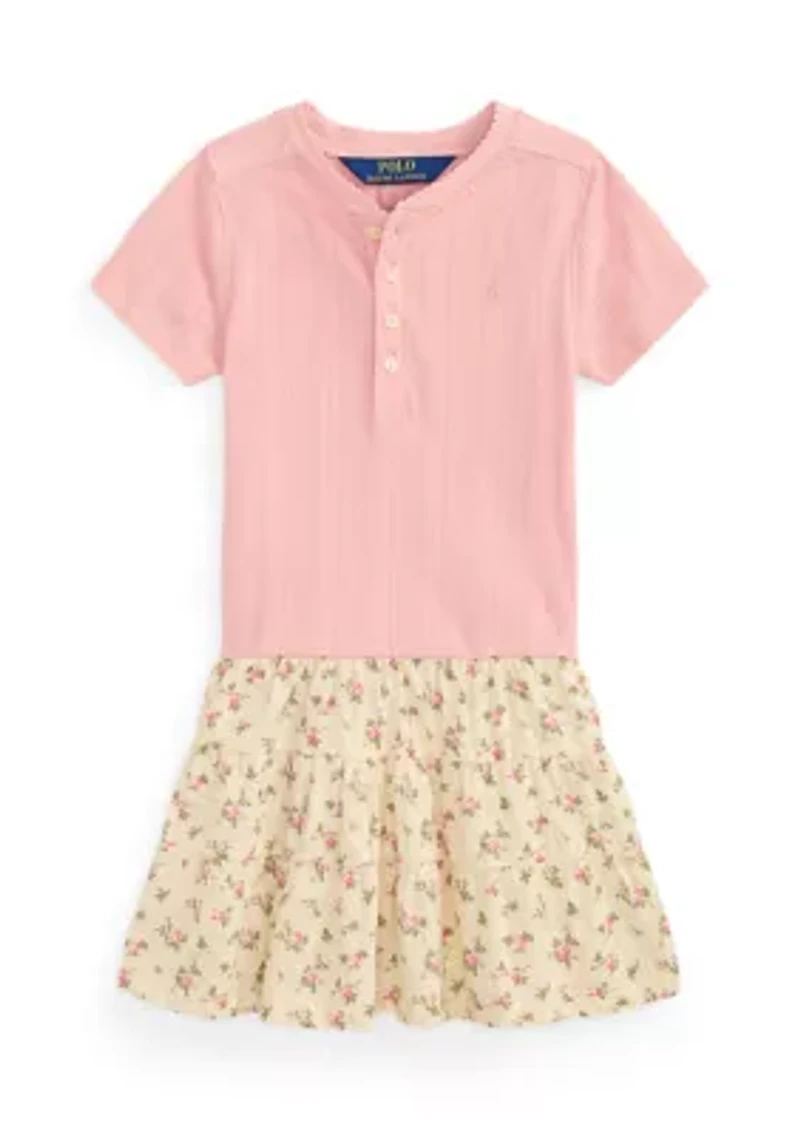 Girls 2-6x Floral-Skirt Pointelle-Knit Cotton Dress