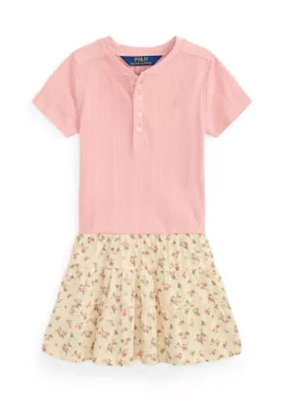 Girls 2-6x Floral-Skirt Pointelle-Knit Cotton Dress