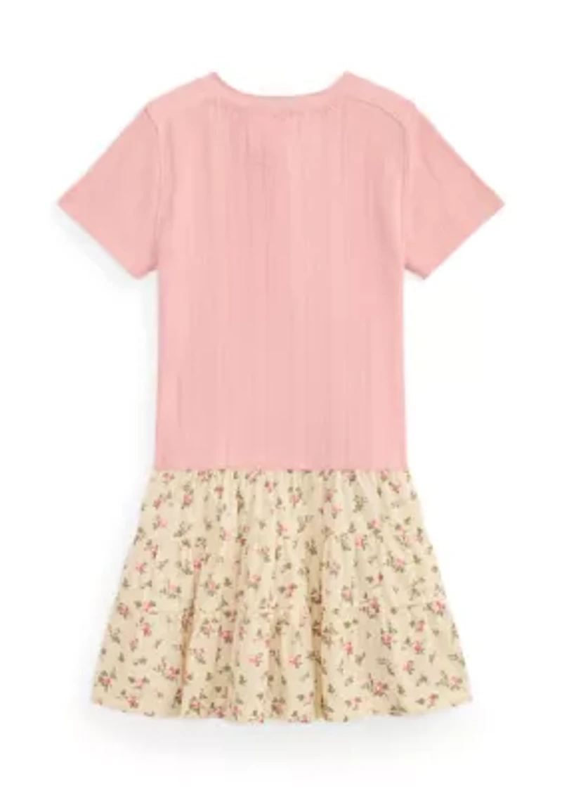 Girls 2-6x Floral-Skirt Pointelle-Knit Cotton Dress