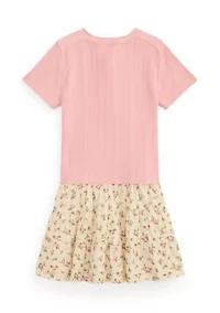 Girls 2-6x Floral-Skirt Pointelle-Knit Cotton Dress