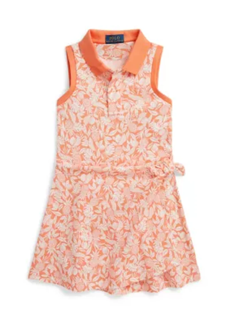 Girls 2-6x Pineapple Faux-Wrap Mesh Polo Dress