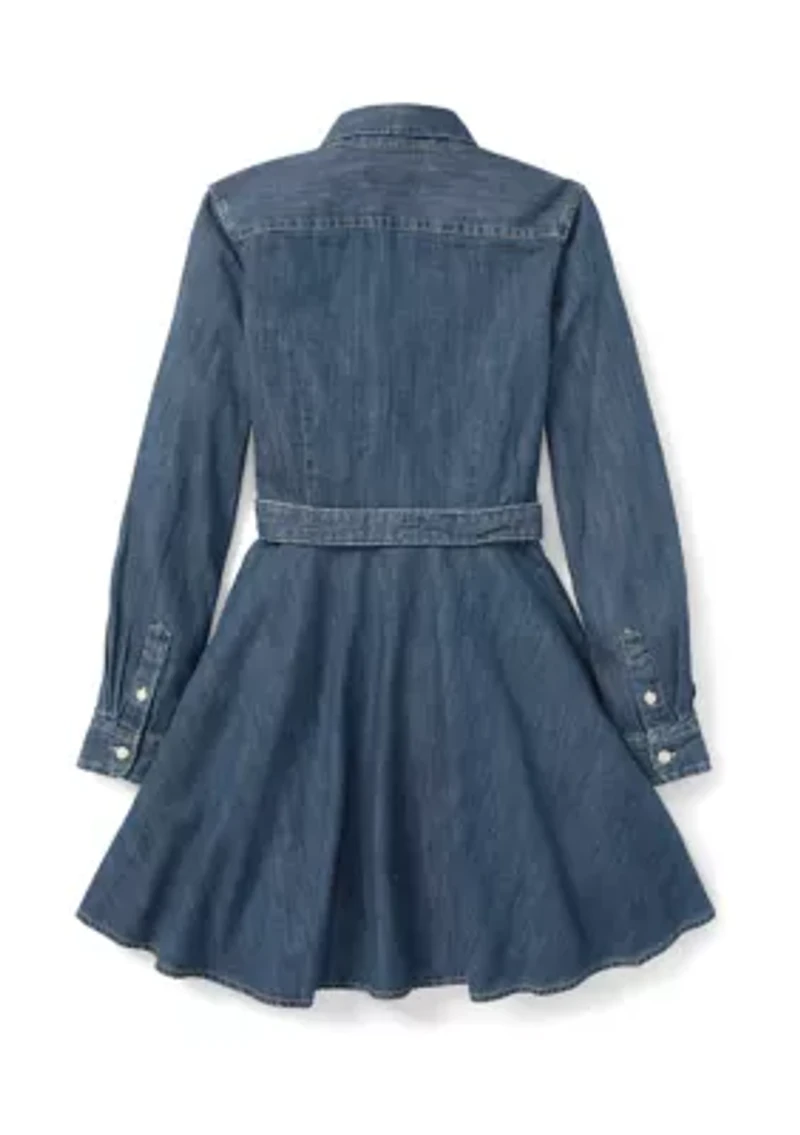 Girls 7-16 Belted Cotton Denim Shirtdress