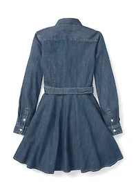Girls 7-16 Belted Cotton Denim Shirtdress