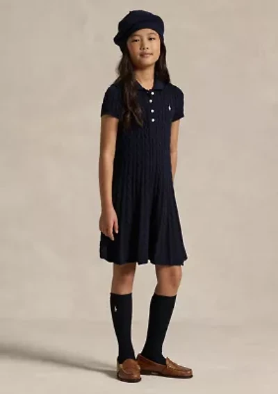 Girls 7-16 Cable-Knit Cotton Polo Sweater Dress