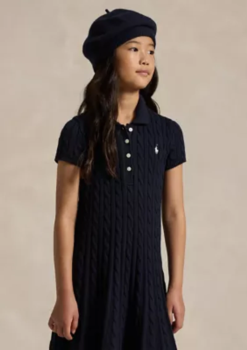Girls 7-16 Cable-Knit Cotton Polo Sweater Dress