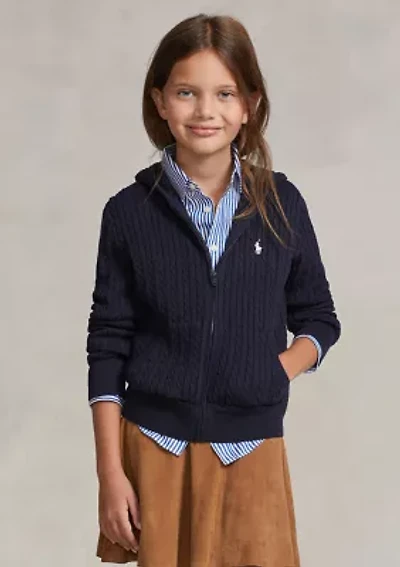 Girls 7-16 Mini-Cable Cotton Full-Zip Hoodie