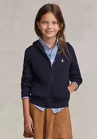 Girls 7-16 Mini-Cable Cotton Full-Zip Hoodie