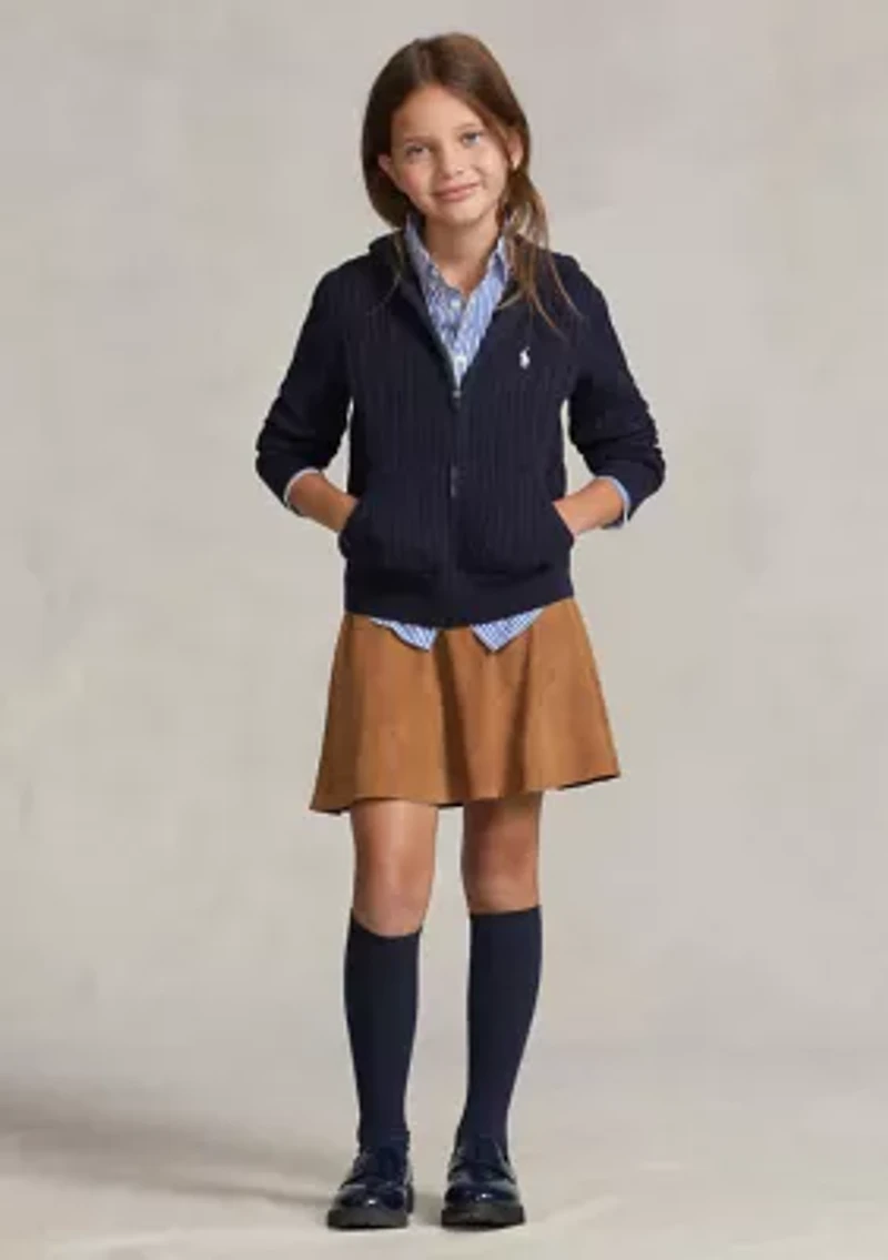 Girls 7-16 Mini-Cable Cotton Full-Zip Hoodie