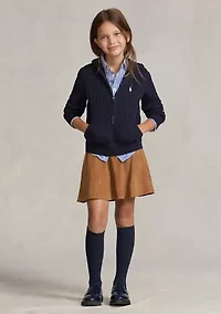 Girls 7-16 Mini-Cable Cotton Full-Zip Hoodie