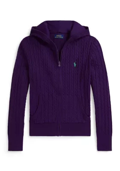 Girls 7-16 Mini-Cable Cotton Full-Zip Hoodie