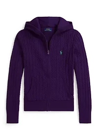 Girls 7-16 Mini-Cable Cotton Full-Zip Hoodie