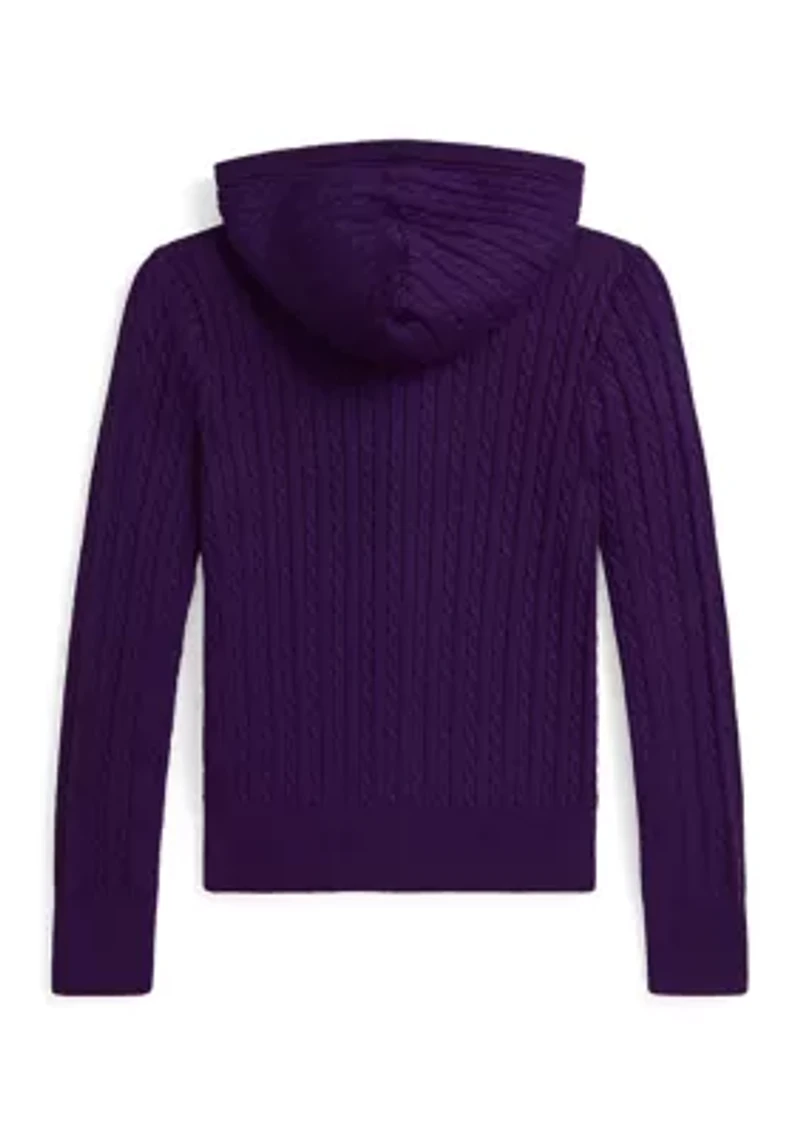 Girls 7-16 Mini-Cable Cotton Full-Zip Hoodie
