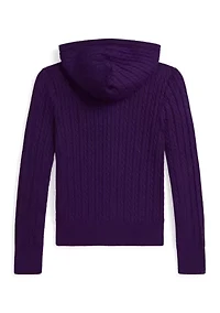 Girls 7-16 Mini-Cable Cotton Full-Zip Hoodie