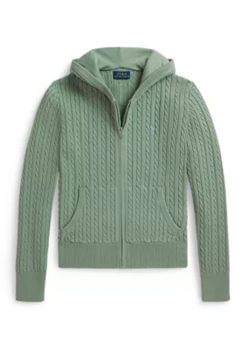 Girls 7-16 Mini-Cable Cotton Full-Zip Hoodie