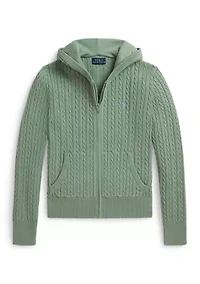 Girls 7-16 Mini-Cable Cotton Full-Zip Hoodie