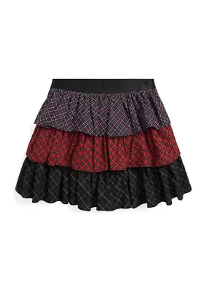 Girls 7-16 Mixed Plaid Tiered Cotton Skirt