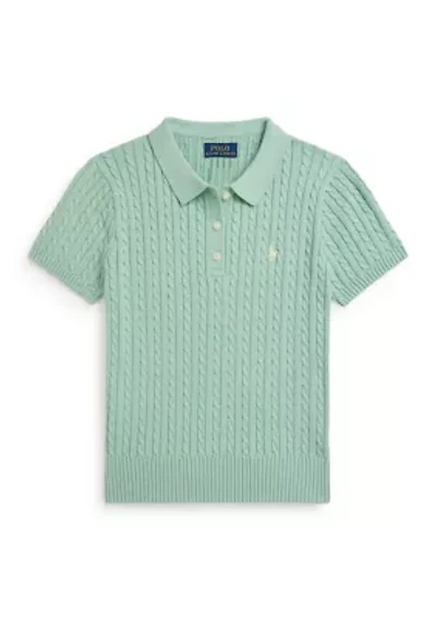 Girls 7-16 Mini-Cable Cotton Polo Sweater