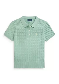 Girls 7-16 Mini-Cable Cotton Polo Sweater