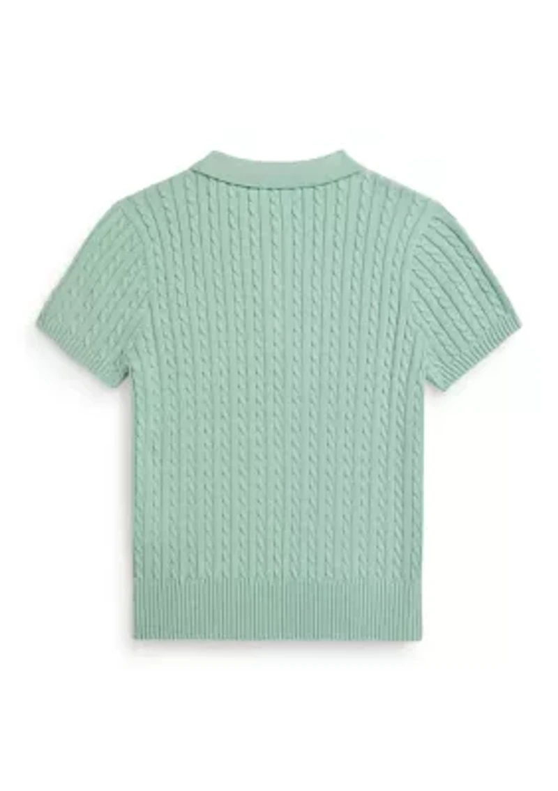 Girls 7-16 Mini-Cable Cotton Polo Sweater