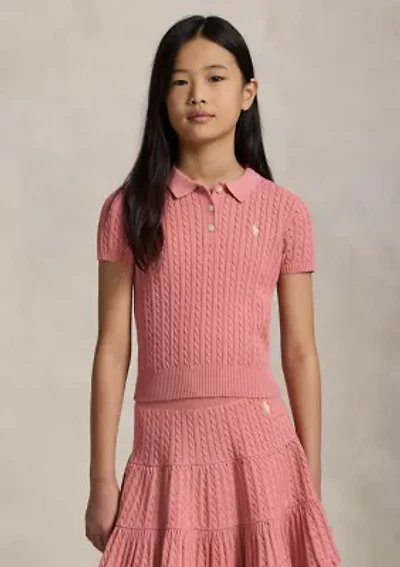 Girls 7-16 Mini-Cable Cotton Polo Sweater