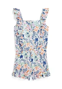 Girls 7-16 Tropical Print Ruffled Cotton Romper