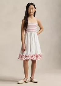 Girls 7-16 Smocked Eyelet Cotton Jersey Dress