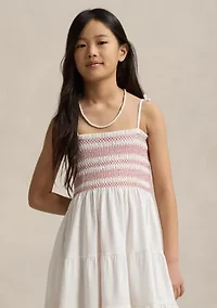 Girls 7-16 Smocked Eyelet Cotton Jersey Dress