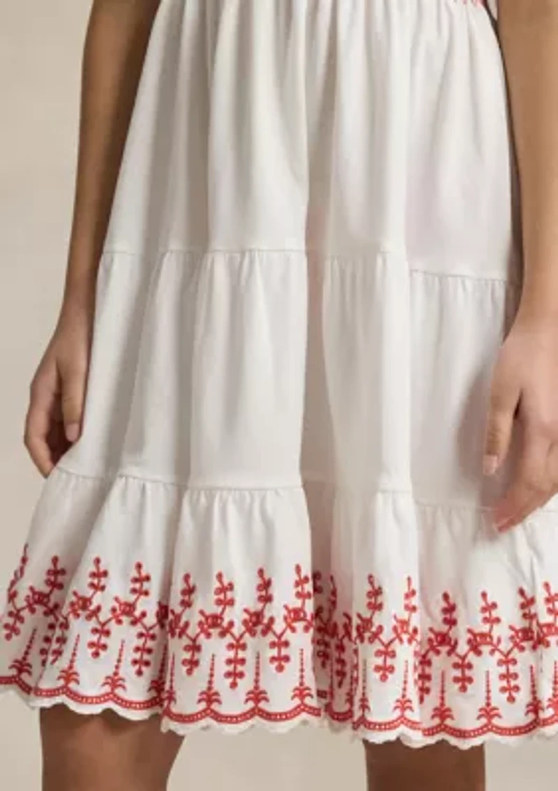 Girls 7-16 Smocked Eyelet Cotton Jersey Dress