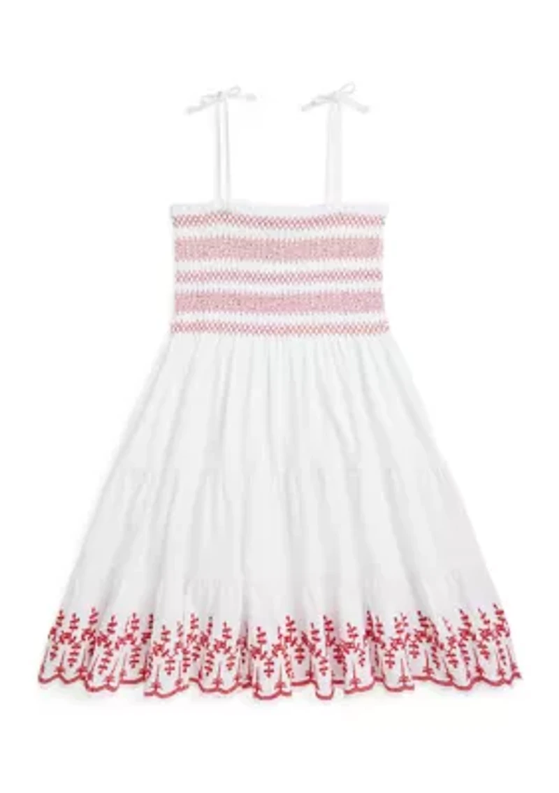 Girls 7-16 Smocked Eyelet Cotton Jersey Dress