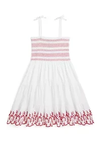 Girls 7-16 Smocked Eyelet Cotton Jersey Dress