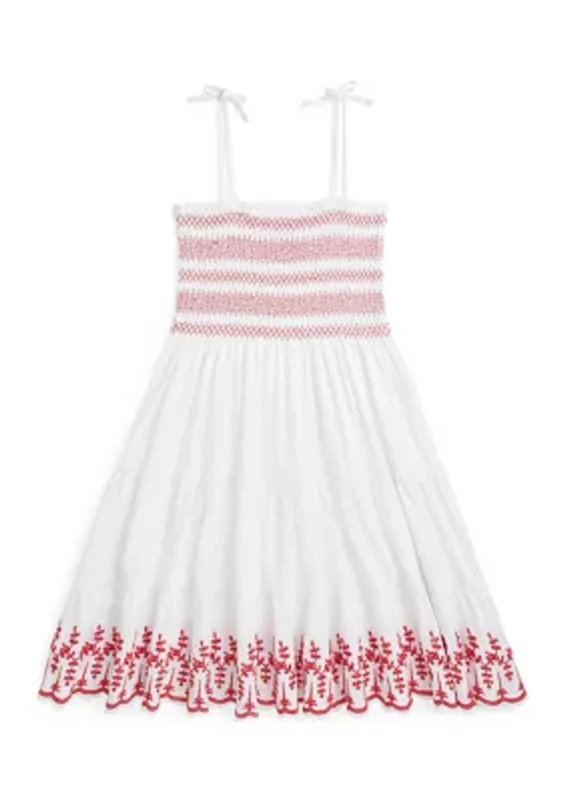 Girls 7-16 Smocked Eyelet Cotton Jersey Dress