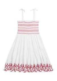Girls 7-16 Smocked Eyelet Cotton Jersey Dress