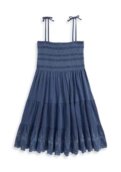 Girls 7-16 Smocked Eyelet Cotton Jersey Dress