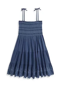 Girls 7-16 Smocked Eyelet Cotton Jersey Dress