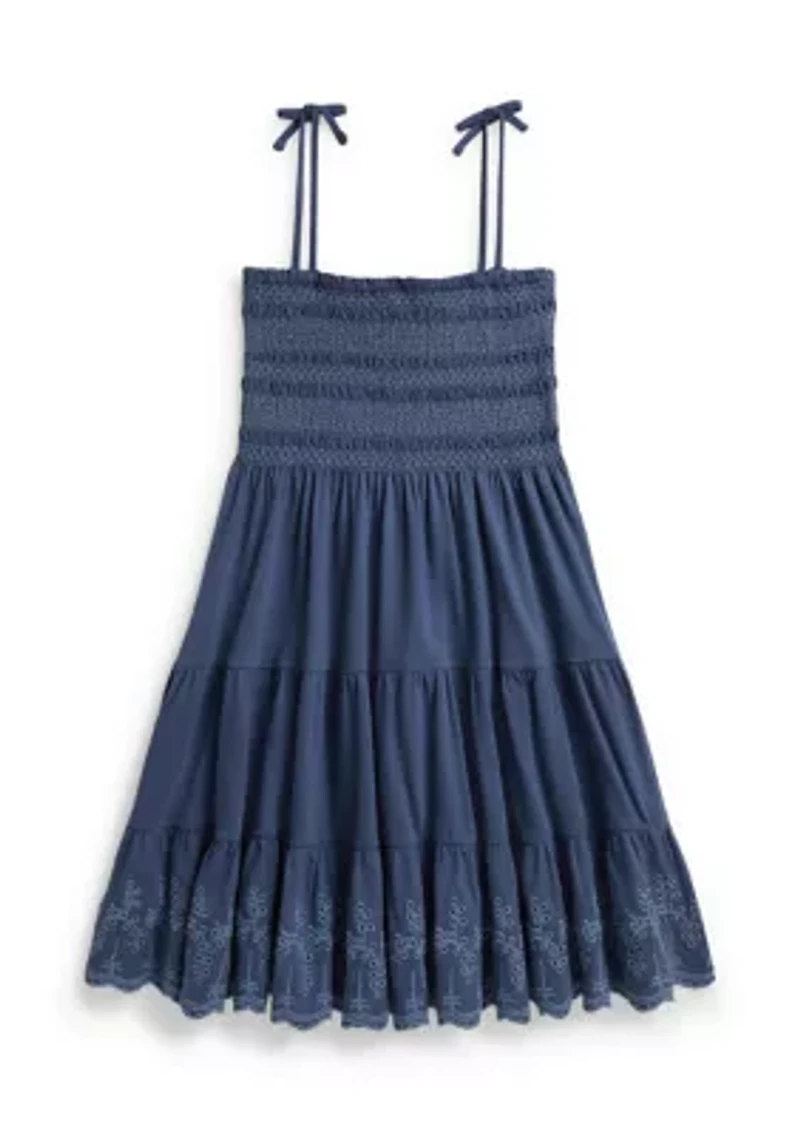 Girls 7-16 Smocked Eyelet Cotton Jersey Dress