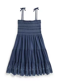 Girls 7-16 Smocked Eyelet Cotton Jersey Dress