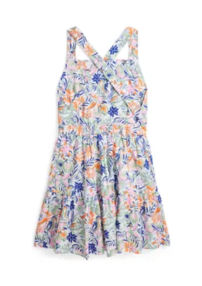 Girls 7-16 Tropical Print Linen Cotton Dress