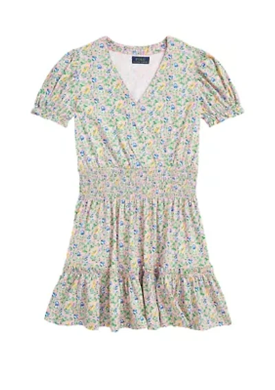 Girls 7-16 Floral Faux-Wrap Cotton Jersey Dress