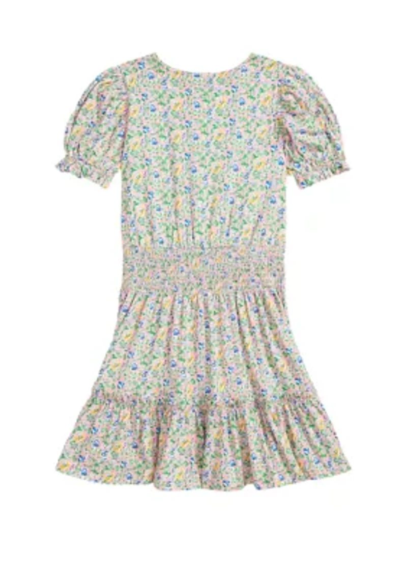 Girls 7-16 Floral Faux-Wrap Cotton Jersey Dress