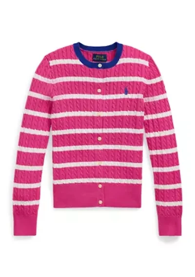 Girls 7-16 Striped Mini Cable Cotton Cardigan