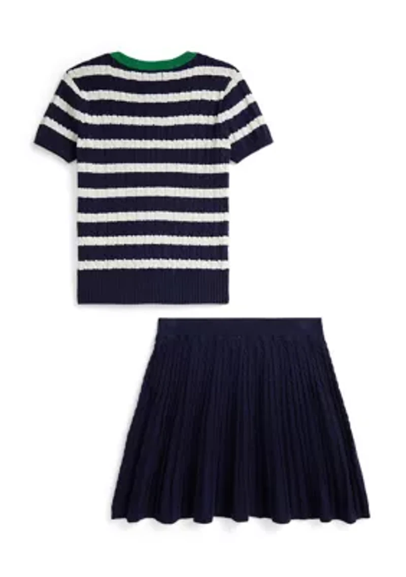 Girls 7-16 Striped Cotton Sweater & Skirt Set