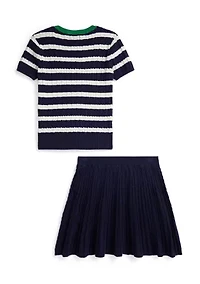 Girls 7-16 Striped Cotton Sweater & Skirt Set