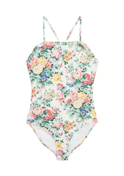 Girls 7-16 Floral Ruffled One Piece Swimsuit