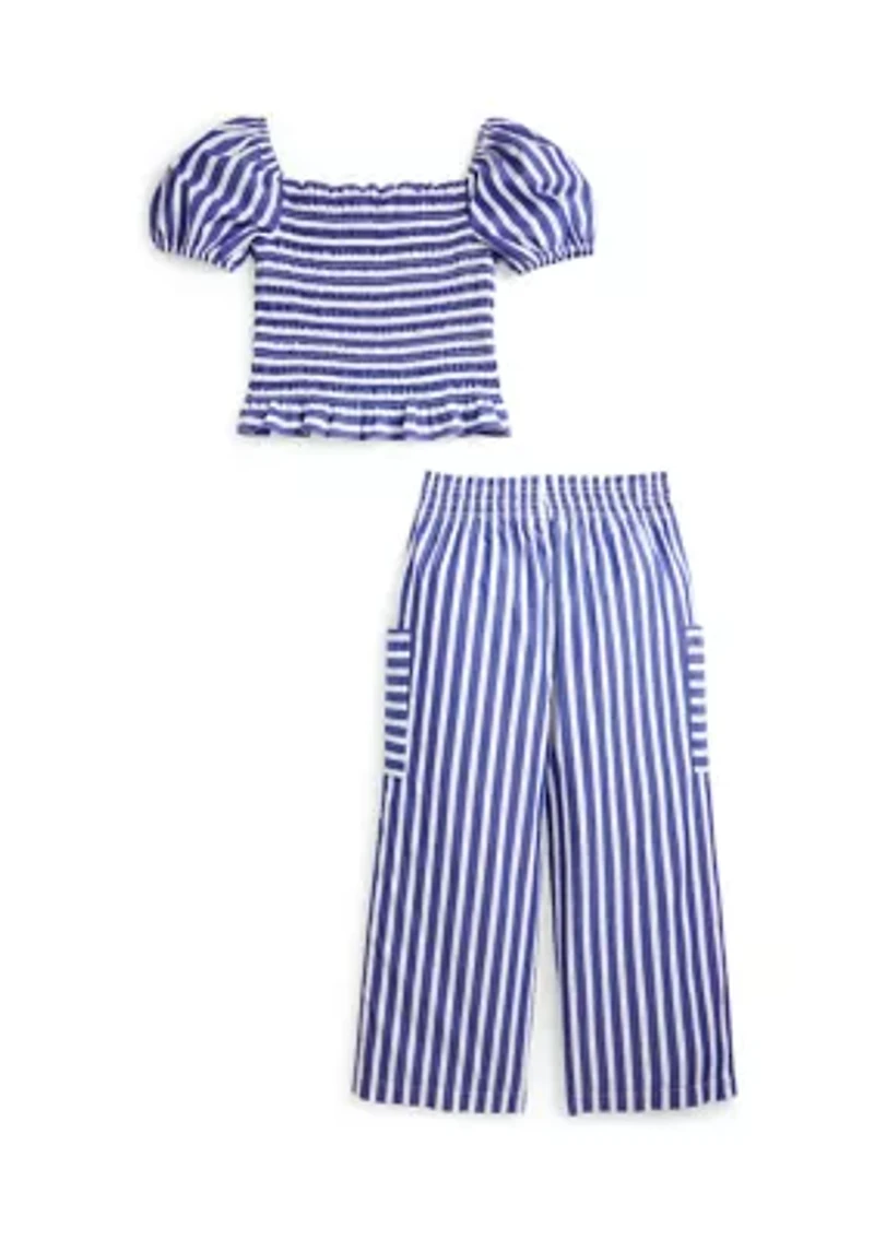 Girls 7-16 Poplin Smocked Top and Pants Set