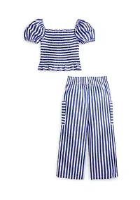 Girls 7-16 Poplin Smocked Top and Pants Set