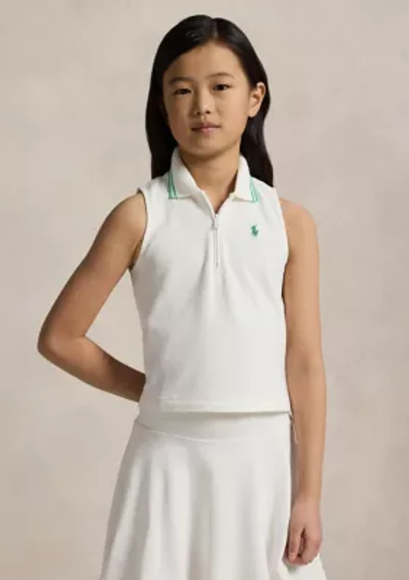 Girls 7-16 Stretch Mesh Half Zip Boxy Polo Shirt