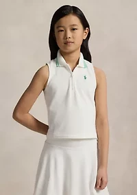 Girls 7-16 Stretch Mesh Half Zip Boxy Polo Shirt