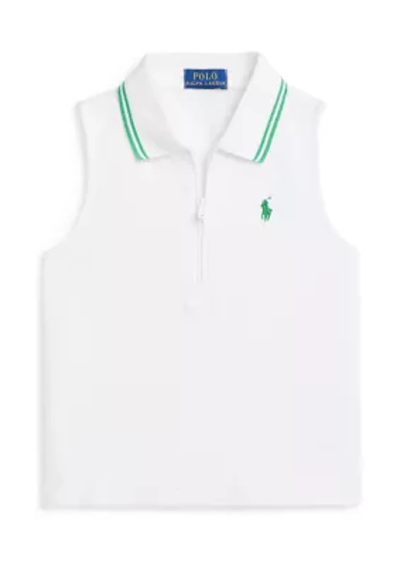 Girls 7-16 Stretch Mesh Half Zip Boxy Polo Shirt