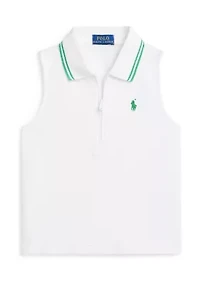 Girls 7-16 Stretch Mesh Half Zip Boxy Polo Shirt